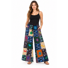 Cotton Flower Embroidery Palazzo Pants LF261485