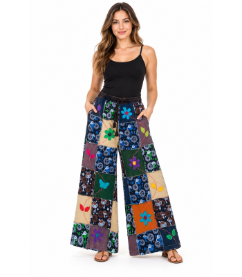 Cotton Flower Embroidery Palazzo Pants LF261485
