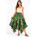Cotton Multi Color Patchwork Thread Artwork Fringe Boho Skirt R1136 G