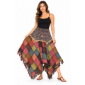 Cotton Patchwork Bohemian Lace-Trim Festival Skirt  R261635R
