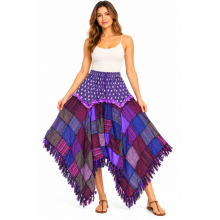 Cotton Multi Color Patchwork Thread Artwork Fringe Boho Skirt R1136 P