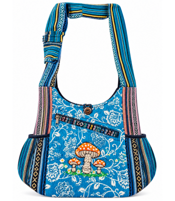 Cotton Multicolor Patchwork Quilted  Mushroom Embroidery Bag  R261519
