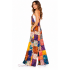 Cotton Multi-Color Patchwork Wide-Leg Festival Jumpsuit Overall  R261533
