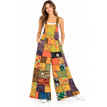 Cotton Multi-Color Patchwork Golden Jumpsuit Overall  R261535