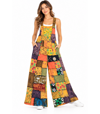 Cotton Multi-Color Patchwork Golden Jumpsuit Overall  R261535