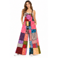 Cotton Multi-Color Patchwork Wide-Leg Festival Jumpsuit Overall  R261551