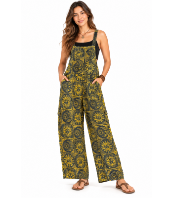 Cotton Yellow Sun Yoga Pant Blue On Sun Moon Jumpsuit Overall R261606