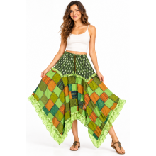 Cotton Patchwork Bohemian Lace-Trim Festival Skirt R261635G