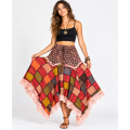 Cotton Patchwork Bohemian Lace-Trim Festival Skirt  R261635R