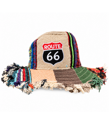 Cotton Hemp Route 66 Patchwork  Bucket Hat  (RT81)