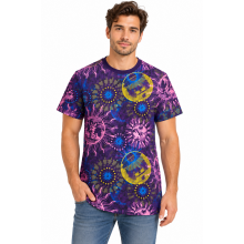 Cotton Purple Sun & Moon Water-Based Print T-Shirt  S261583