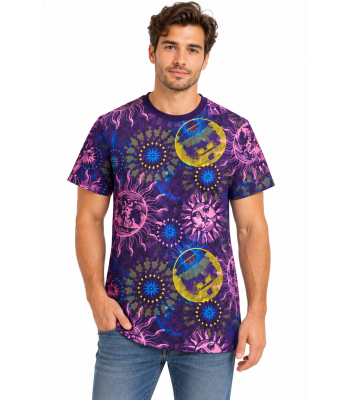 Cotton Purple Sun & Moon Water-Based Print T-Shirt  S261583