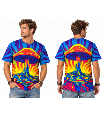 Multi-Color Rainbow Double-Sided Sublimation Print King Mushroom T-Shirt S261591