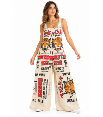 Cotton Vintage Feed Sack Tiger Overall Jumpsuit  KTF26246