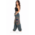 Cotton Stonewash Denim Black Square Patch Sun Moon Mushroom Cargo Pant D1126