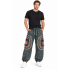 Cotton Stonewash Denim Black Square Patch Sun Moon Mushroom Cargo Pant D1126