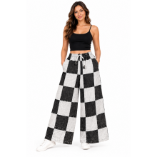 Cotton Black & White Patch Stonewash Cali Palazzo Pant D1264