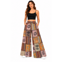 Cotton Patchwork Wide Leg Musical Palazzo Pant D1278