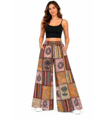 Cotton Patchwork Wide Leg Musical Palazzo Pant D1278