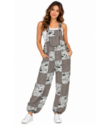 Cotton Multi Patch Gray Mushroom Overall D1299