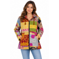 Cotton Multi Color Patchwork Zip Hood Kantha Jacket D1526 