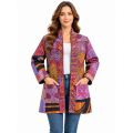 Cotton Multi Color Patchwork Purple  Kantha Open Front Long Cardigan D1534