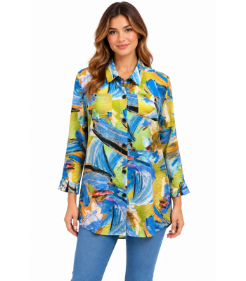 Women's Blue Multi Web Button down Cardigan Shirt KBS25002