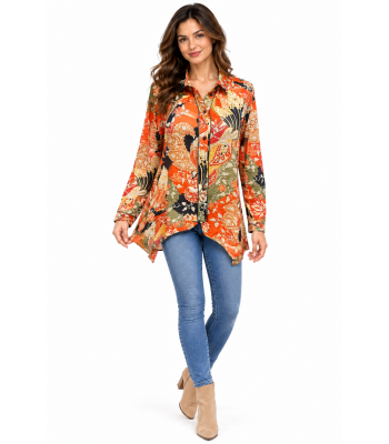 Women's Floral High Low button down Long Shirt KBS25003