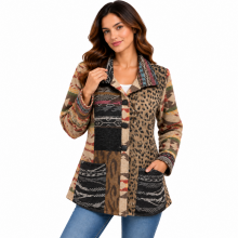 Women Multi Color Two Tone Aztec and Leopard Jacket KBS25503