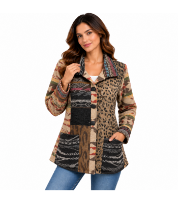 Women Multi Color Two Tone Aztec and Leopard Jacket KBS25503
