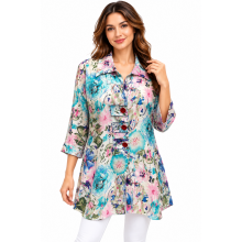 Women's  Teal on  Pink Floral  Red button  Jacket KBS26108