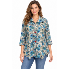 Women's Blue floral red button Sky  Jacket KBS26118