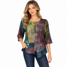 Women's Burnout  Single Pocket round neck 3/4 slv top KCT24703