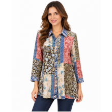 Women's Multi Floral Print Patch Button down Shirts KCT25010