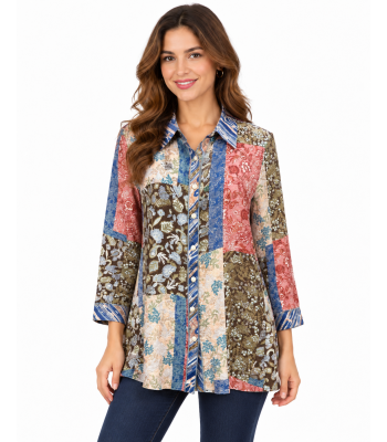 Women's Multi Floral Print Patch Button down Shirts KCT25010