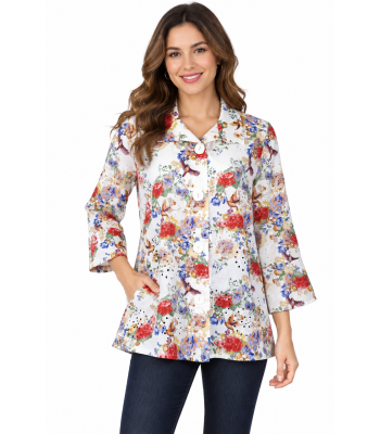 Women's Multi color White button Rose Jacket KCT26122