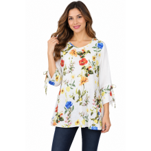 Women's Multi floral Round Neck tie slv Rose Top KCT26127
