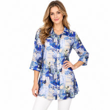 Women  Sea Blue 3/4 slv  button  pacific shirt KCT26128