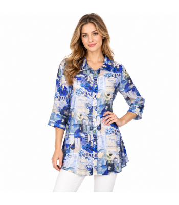 Women  Sea Blue 3/4 slv  button  pacific shirt KCT26128