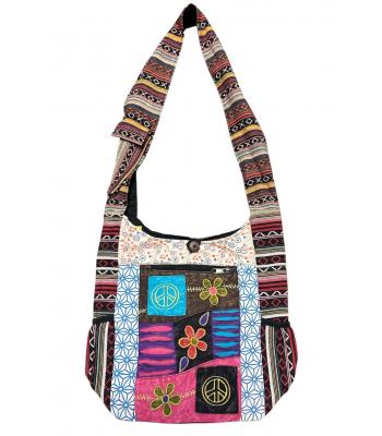 Cotton Patchwork Peace Flower Embroidery BagKFC3111