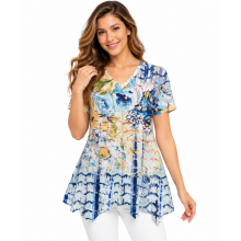 Women's Golden Blue Half Sleeve Top KV2321