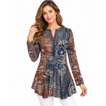 Women's Mountain Floral Abstract Burnout Three Button Up Tunic KV23322