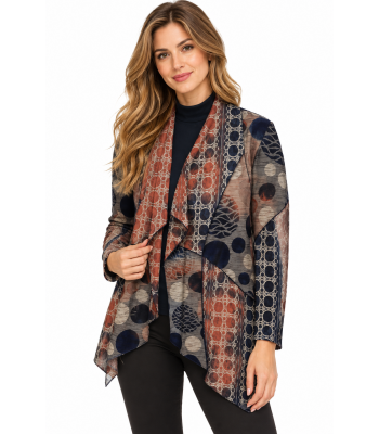 Women's Mountain Polka Waffle Knit Burnout Open Front Cardigan (KV238065)