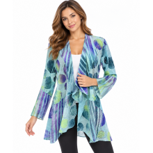 Women's Lime and purple Open Front Cardigan KV24133