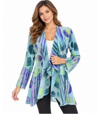 Women's Lime and purple Open Front Cardigan KV24133