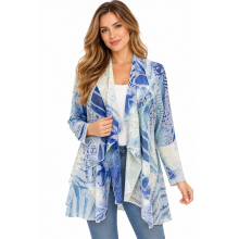 Women's Sea Blue  Burnout  Open Front  Cardigan KV24137