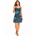 Cotton Mushroom Boho Blue Festival Dress LF261072