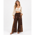 Cotton Earthy Brown Razor Cut Crazy Artwork Palazzo Pant LF26353