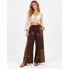 Cotton Earthy Brown Razor Cut Crazy Artwork Palazzo Pant LF26353