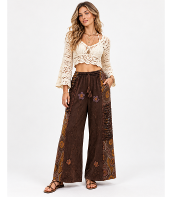 Cotton Earthy Brown Razor Cut Crazy Artwork Palazzo Pant LF26353